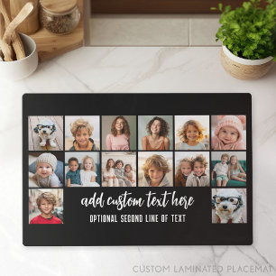 Modern Minimal 14 Photo Collage Black - White Text Placemat