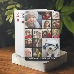 Modern Minimal 14 Photo Collage Black - White Text Poker Cards