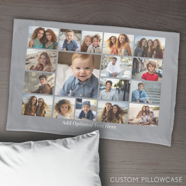 Modern Minimal 17 Photo Collage Gallery Pillow Case (Create Your Own Photo Collage Pillowcase)