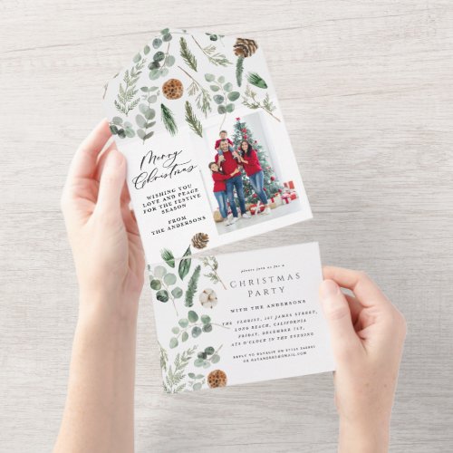 Modern minimal 1 photo Christmas elegant script All In One Invitation