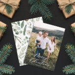 Modern minimal 1 photo Christmas elegant script Holiday Card