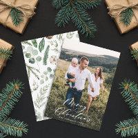 Modern minimal 1 photo Christmas elegant script