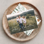 Modern minimal 1 photo Christmas elegant script Holiday Card