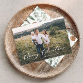 Modern minimal 1 photo Christmas elegant script Holiday Card