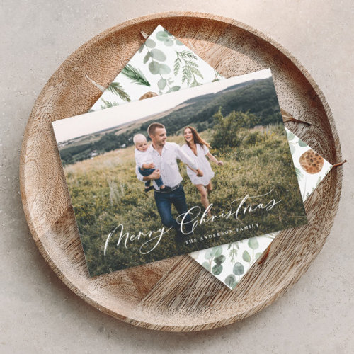 Modern minimal 1 photo Christmas elegant script Holiday Card Modern minimal 1 photo Christmas elegant script Holiday Card