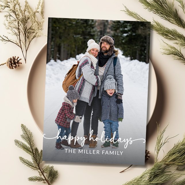 Modern Minimal 1 photo Christmas Elegant Script Holiday Card (happy holidays, photo christmas card)