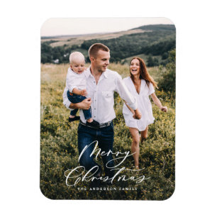 Modern minimal 1 photo Christmas elegant script Magnet