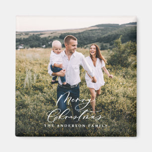 Modern minimal 1 photo Christmas elegant script Magnet