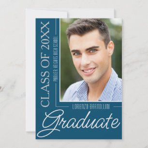 Modern Minimal 1 Photo Teal Aqua Graduation Party Invitation