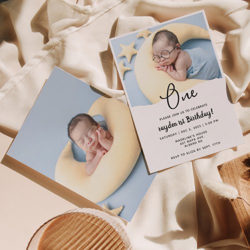 Modern Minimal 1st Birthday Photo Invitation