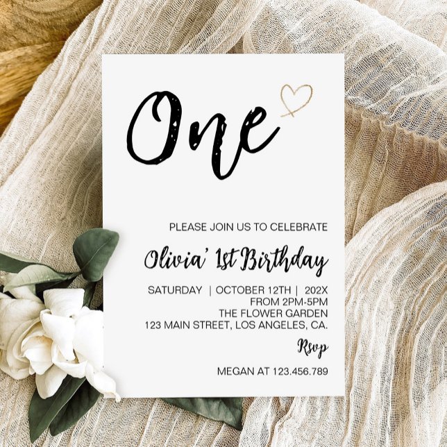 Modern Minimal 1st Birthday Photo Invitation (Creator Uploaded)