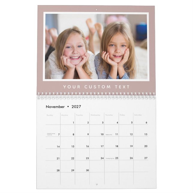 Modern Minimal 2026 Family Custom Photo Text Calendar (Nov 2027)