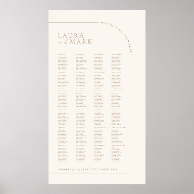 Modern Minimal 240 Guests Wedding Seating Charts (Front)