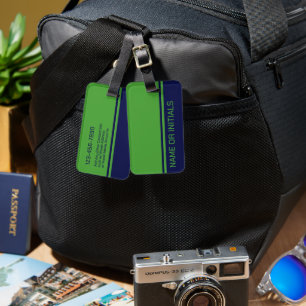 Modern, Minimal 2 Color Design - Name Blue Green Luggage Tag