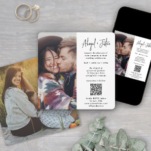 Modern Minimal 2 Photo All-In-One QR RSVP Wedding Invitation