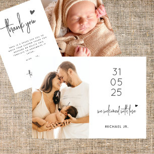 Modern Minimal 2 Photo Baby Shower Thank You Card