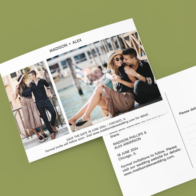 Modern Minimal 2-Photo Save the Date Postcard (Creator Uploaded)