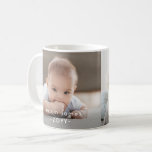Modern Minimal 2 Photo White Text Overlay Keepsake Coffee Mug<br><div class="desc">Give the gift of special memories with a simply elegant 2 photo coffee mug. This template is set up for a baby, but is easy to personalize with a family, friend or pet's name, a wedding couple's monogrammed initials, or any wording of your choice. The colors and font style can...</div>