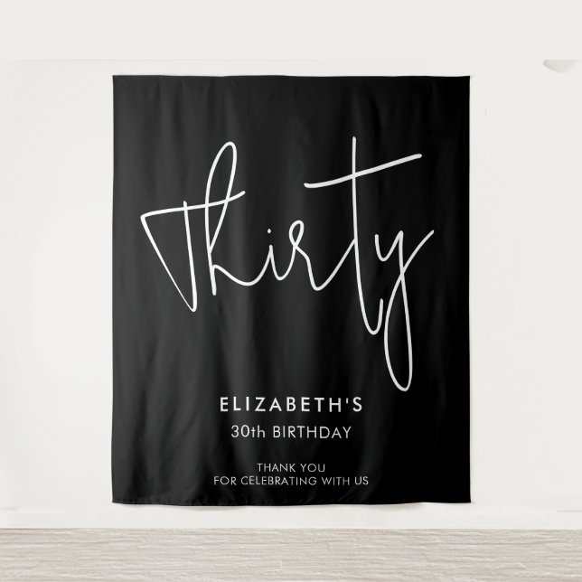 Modern Minimal 30th Birthday Party Tapestry (Front)
