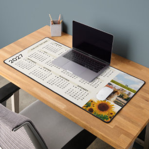 Modern Minimal 3 Photo 2027 Calendar Beige Desk Mat