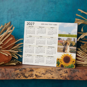 Modern Minimal 3 Photo 2027 Calendar Beige Plaque