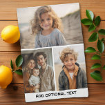 Modern Minimal 3 Photo Collage with Text Kitchen Towel<br><div class="desc">Photo college and a simple text block for your type. A modern and minimal design with a grid of 3 photos. A unique way to capture memories and share them with friends and family.</div>