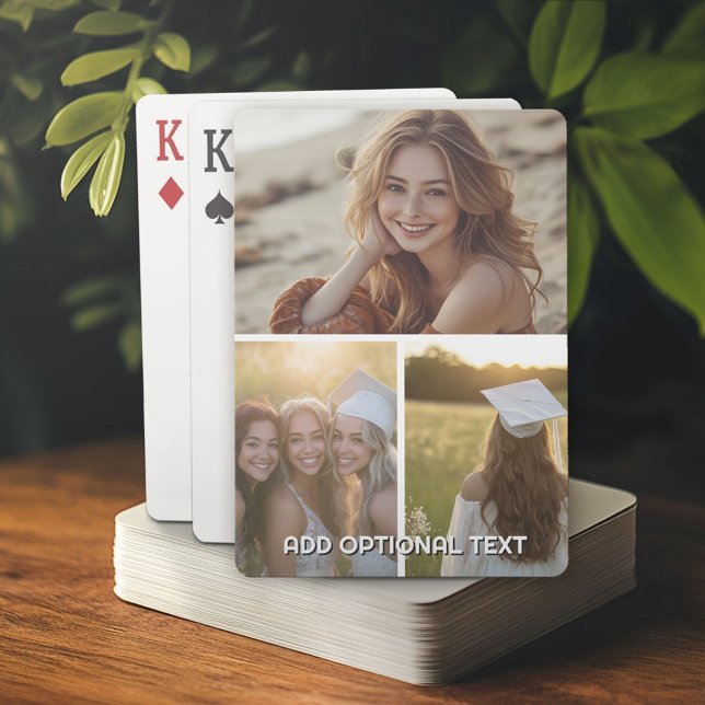 Modern Minimal 3 Photo Collage with Text Poker Cards (Custom Playing Cards)