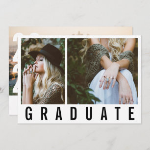 Modern minimal 3 photo graduation simple announcem announcement