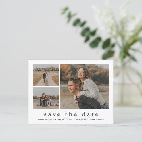 Modern Minimal 3 Photo Save the Date Announcement Postcard