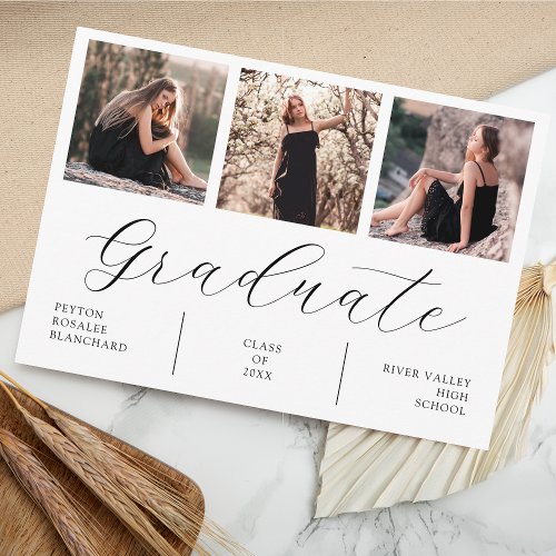 Modern Minimal 3 Photos Collage Graduation  Invitation