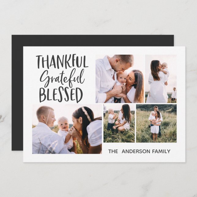 modern minimal 4 photo thanksgiving july 4th holid holiday card (Front/Back)