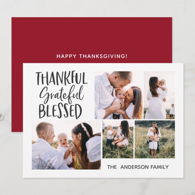 modern minimal 4 photo thanksgiving july 4th holiday card (Front/Back)