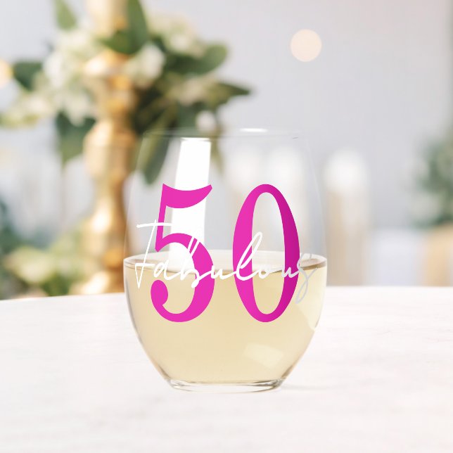 Modern Minimal 50 Fabulous 50th Birthday Party Stemless Wine Glass (Insitu (Wedding))