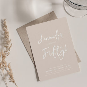 Modern Minimal 50th Birthday Script Champagne Invitation