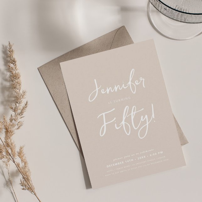 Modern Minimal 50th Birthday Script Champagne  Invitation (Modern Minimal 50th Birthday Script Champagne Invitation)