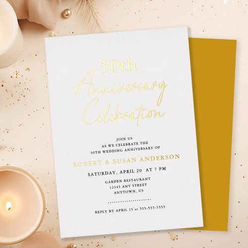 Modern Minimal 50th Wedding Anniversary Foil Invitation