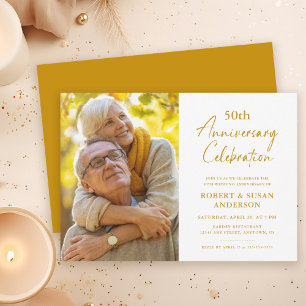 Modern Minimal 50th Wedding Anniversary Photo Invitation