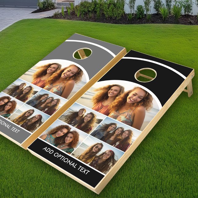 Modern Minimal 5 Photo Collage with Text Cornhole Set (Custom Cornhole Set)