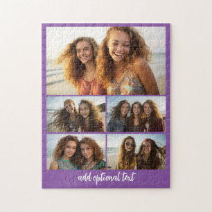 Modern Minimal 5 Photo Collage with Text Jigsaw Puzzle