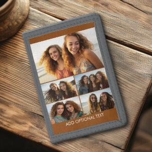 Modern Minimal 5 Photo Collage with Text Tri-fold Wallet