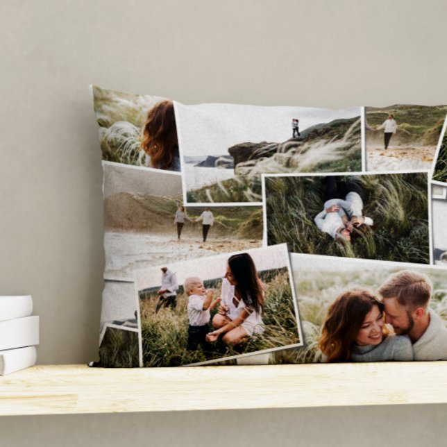 Modern minimal 5 photo elegant unique family lumbar pillow (Creator Uploaded)