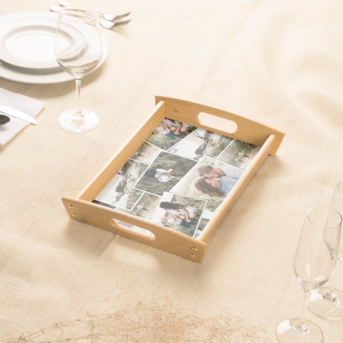 Modern minimal 5 photo elegant unique family serving tray