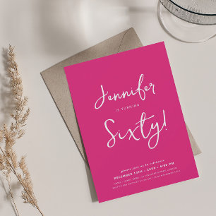 Modern Minimal 60th Birthday Script Hot Pink Invitation