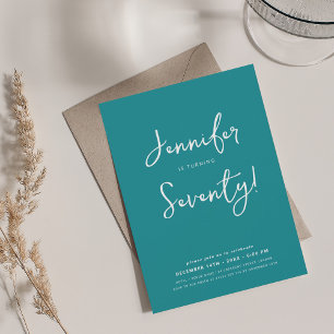 Modern Minimal 70th Birthday Script Turquoise Invitation