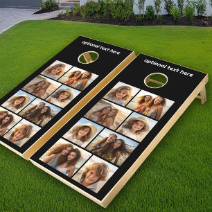 Modern Minimal 8 Photo Grid Collage - Black Cornhole Set