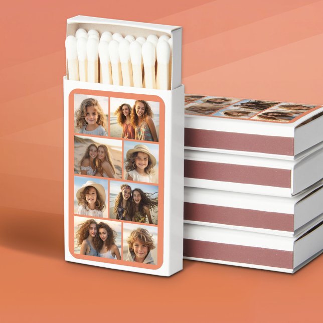 Modern Minimal 8 Photo Grid Collage Matchboxes (Custom Photo Matchbox with Matches)