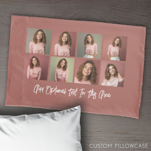 Modern Minimal 8 Photo Grid Collage - Rose Pillow Case