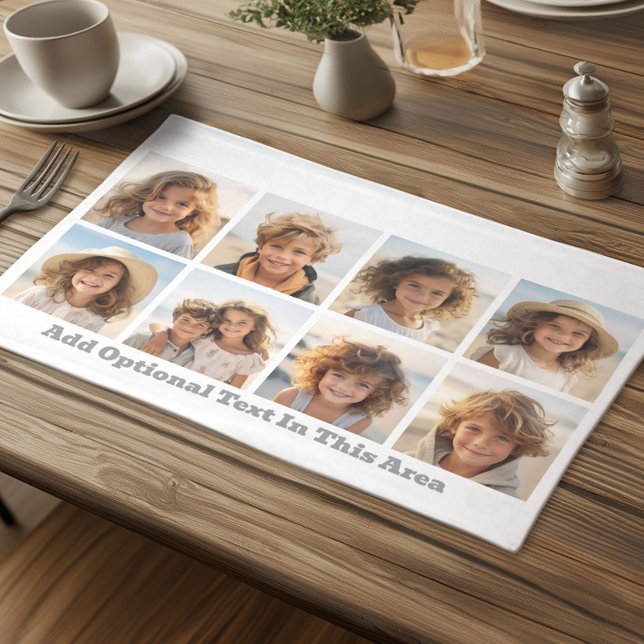 Modern Minimal 8 Photo Grid Collage - White Cloth Placemat (Custom Cloth Place met with Photo Collage)