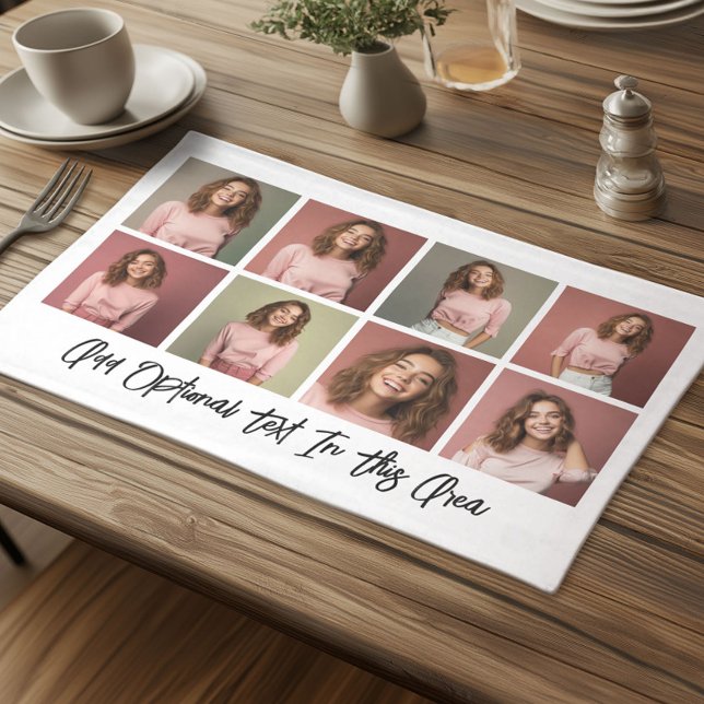 Modern Minimal 8 Photo Grid Collage - White Cloth Placemat (Custom Cloth Place met with Photo Collage)