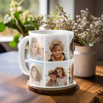 Modern Minimal 8 Photo Grid Collage - White Coffee Mug